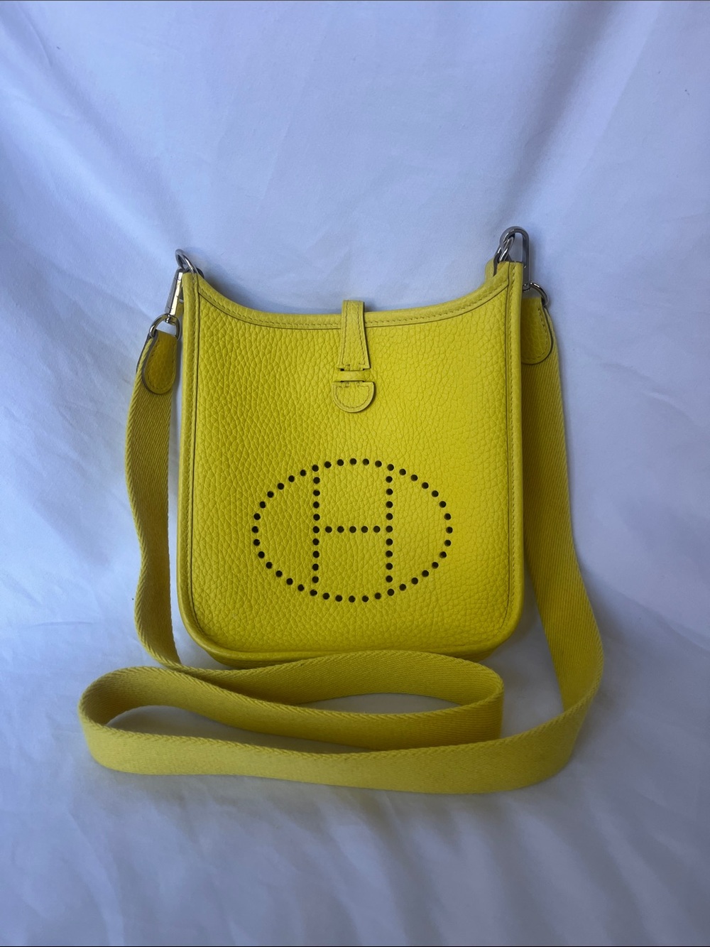 HERMES Clemence Evelyne Taurillon TPM Limoncello Yellow Leather Bag Palladium